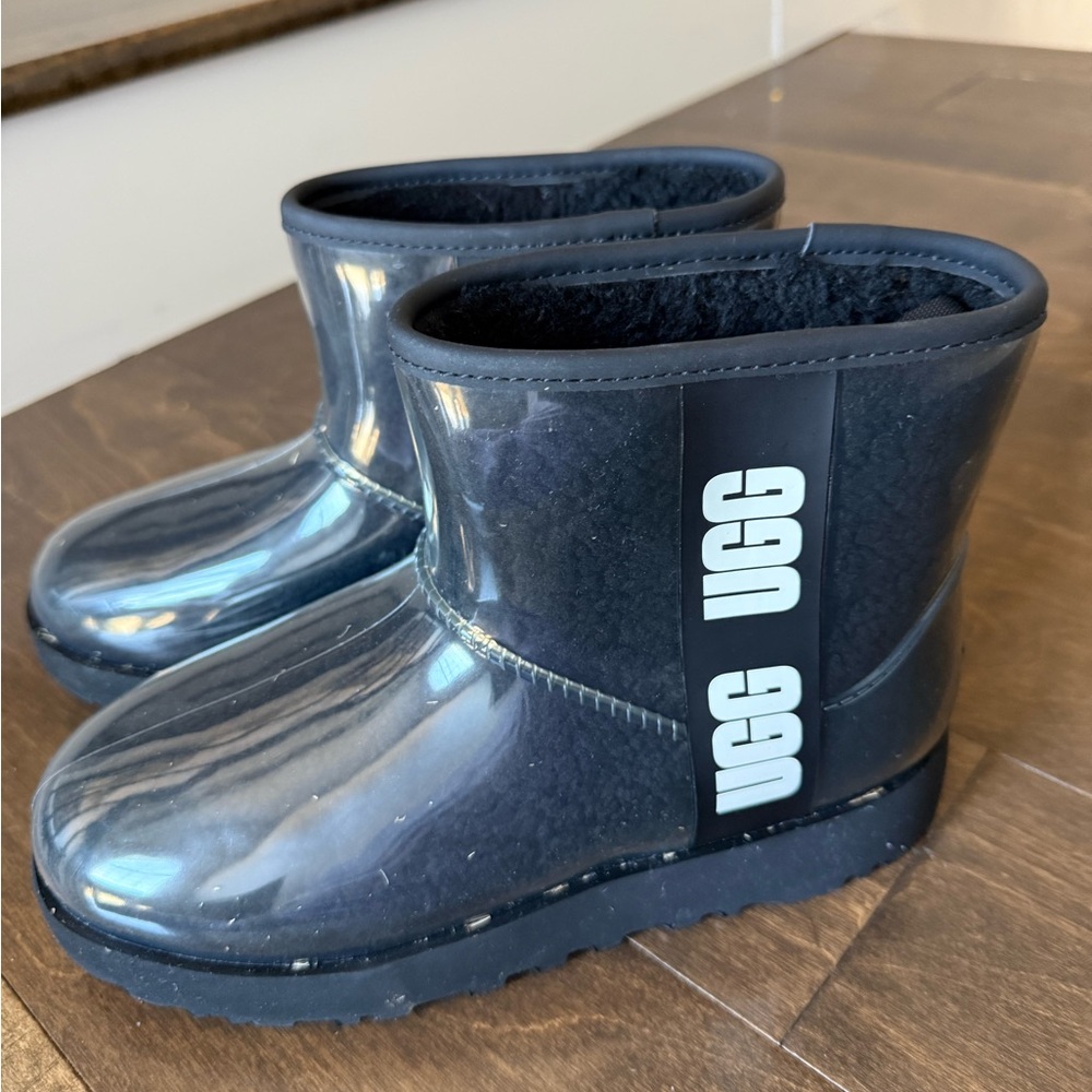 Clear Uggs with Black Shearling interior
